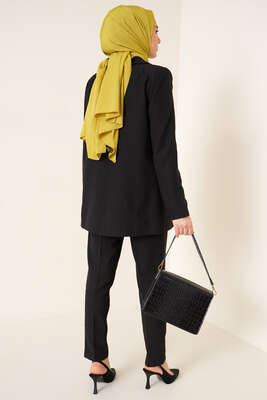 Keten Pantolon Ceket İkili Takım Siyah - Thumbnail