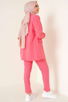 Keten Pantolon Ceket İkili Takım Mercan - Thumbnail