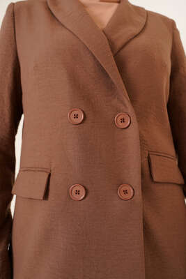 Keten Pantolon Ceket İkili Takım Kahve - Thumbnail