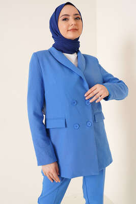 Keten Pantolon Ceket İkili Takım İndigo - Thumbnail