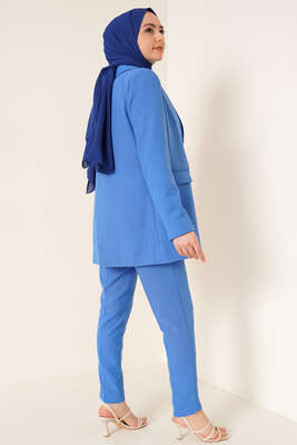 Keten Pantolon Ceket İkili Takım İndigo - Thumbnail