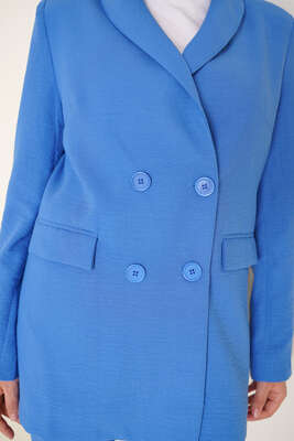 Keten Pantolon Ceket İkili Takım İndigo - Thumbnail