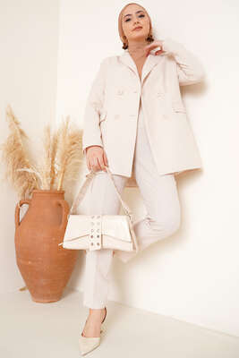 Keten Pantolon Ceket İkili Takım Bej - Thumbnail