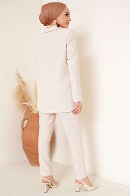 Keten Pantolon Ceket İkili Takım Bej - Thumbnail