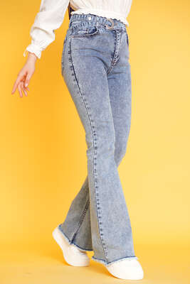 Kemer Görünümlü İspanyol Paça Jean Pantolon Açık Kar - Thumbnail