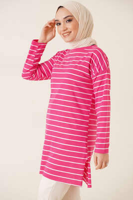 Şeritli Tunik Pembe - Thumbnail