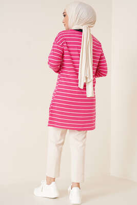 Şeritli Tunik Pembe - Thumbnail
