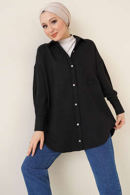 Tek Cepli Ayrobin Gömlek Siyah - Thumbnail