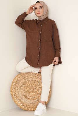 Tek Cepli Ayrobin Gömlek Kahve - Thumbnail