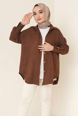 Tek Cepli Ayrobin Gömlek Kahve - Thumbnail