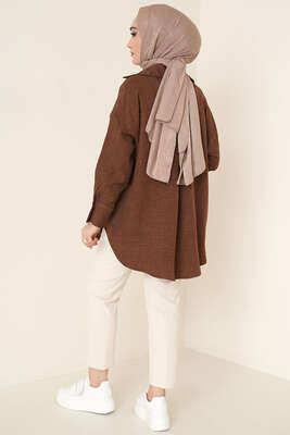 Tek Cepli Ayrobin Gömlek Kahve - Thumbnail