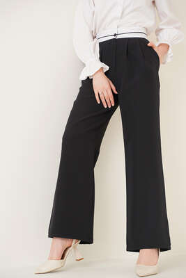 Ters Kemer Palazzo Pantolon Siyah - Thumbnail