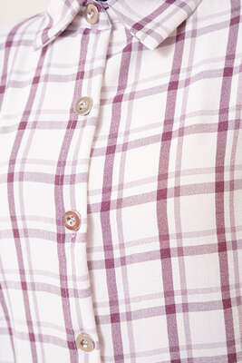 Ekose Desen Ayrobin Gömlek Lila - Thumbnail