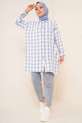 Ekose Desen Ayrobin Gömlek İndigo - Thumbnail