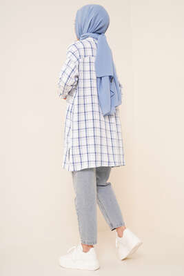 Ekose Desen Ayrobin Gömlek İndigo - Thumbnail