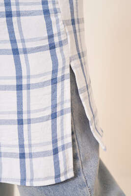 Ekose Desen Ayrobin Gömlek İndigo - Thumbnail