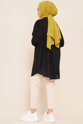 Kabartma Zikzak Desenli Gömlek Siyah - Thumbnail