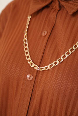 Kabartma Zikzak Desenli Gömlek Kahve - Thumbnail