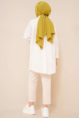 Kabartma Zikzak Desenli Gömlek Ekru - Thumbnail