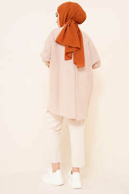 Kabartma Zikzak Desenli Gömlek Bej - Thumbnail