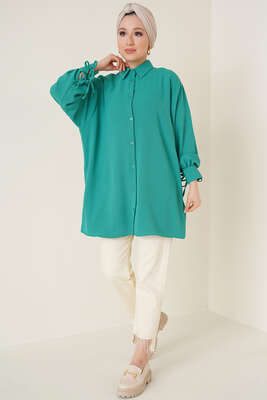 Manşetleri Bağcıklı Ayrobin Gömlek Yeşil - Thumbnail