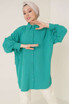 Manşetleri Bağcıklı Ayrobin Gömlek Yeşil - Thumbnail