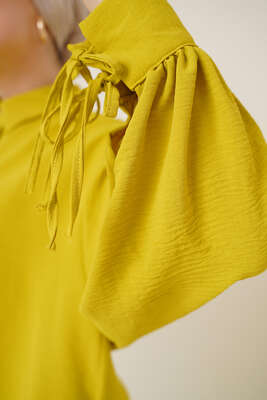 Manşetleri Bağcıklı Ayrobin Gömlek Yağ Yeşili - Thumbnail