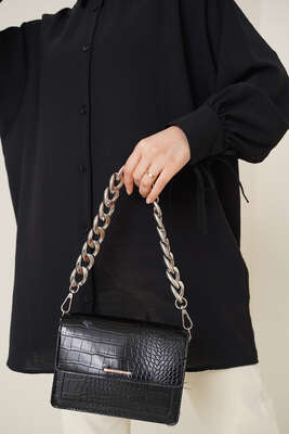 Manşetleri Bağcıklı Ayrobin Gömlek Siyah - Thumbnail