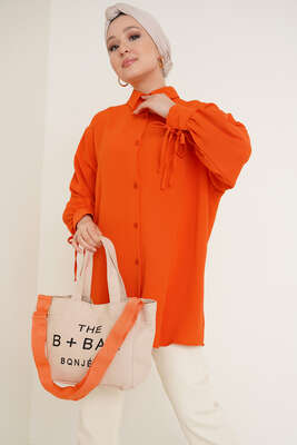 Manşetleri Bağcıklı Ayrobin Gömlek Oranj - Thumbnail