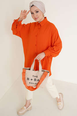 Manşetleri Bağcıklı Ayrobin Gömlek Oranj - Thumbnail