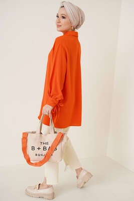 Manşetleri Bağcıklı Ayrobin Gömlek Oranj - Thumbnail