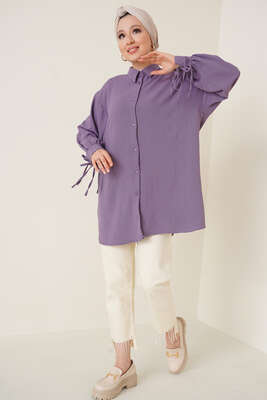 Manşetleri Bağcıklı Ayrobin Gömlek Lila - Thumbnail