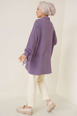 Manşetleri Bağcıklı Ayrobin Gömlek Lila - Thumbnail