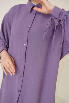 Manşetleri Bağcıklı Ayrobin Gömlek Lila - Thumbnail