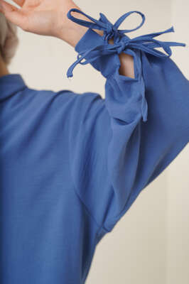 Manşetleri Bağcıklı Ayrobin Gömlek İndigo - Thumbnail