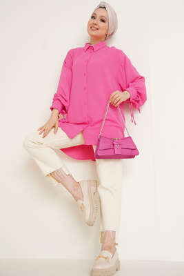 Manşetleri Bağcıklı Ayrobin Gömlek Fuşya - Thumbnail