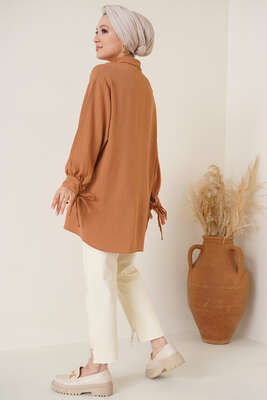 Manşetleri Bağcıklı Ayrobin Gömlek Camel - Thumbnail