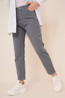 Pazarium - Düz Boyfriend Petrol Yeşili Pantolon