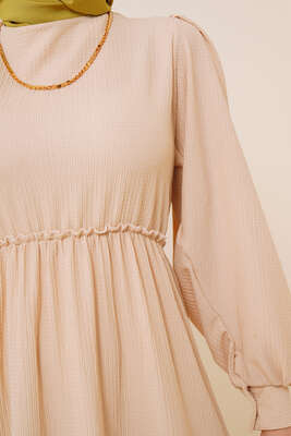 Bel Lastikli Kat Kat Lola Elbise Bej - Thumbnail