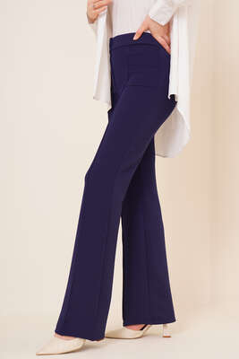 İspanyol Paça Çımalı Pantolon Lacivert - Thumbnail