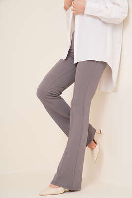 İspanyol Paça Çımalı Pantolon Gri - Thumbnail