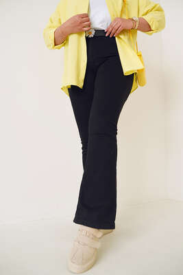 İspanyol Paça Büyük Beden Jean Pantolon Siyah - Thumbnail