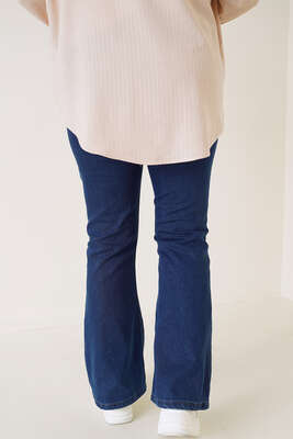 İspanyol Paça Büyük Beden Jean Pantolon Koyu Mavi - Thumbnail