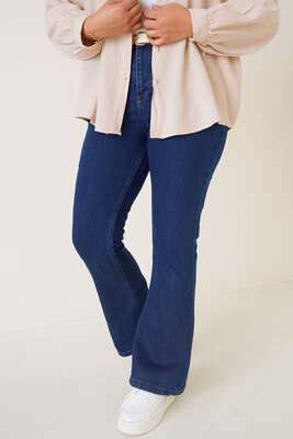 İspanyol Paça Büyük Beden Jean Pantolon Koyu Mavi - Thumbnail