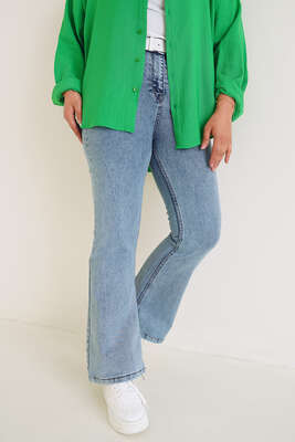 İspanyol Paça Büyük Beden Jean Pantolon Kar Açık - Thumbnail