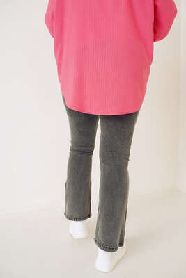 İspanyol Paça Büyük Beden Jean Pantolon Gri - Thumbnail