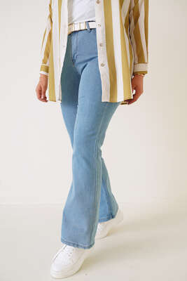 İspanyol Paça Büyük Beden Jean Pantolon Açık Mavi - Thumbnail