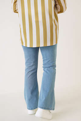 İspanyol Paça Büyük Beden Jean Pantolon Açık Mavi - Thumbnail