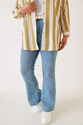 İspanyol Paça Büyük Beden Jean Pantolon Açık Mavi - Thumbnail