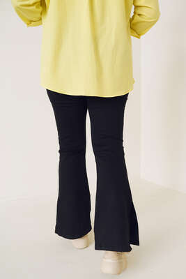 İspanyol Paça Yırtmaçlı Büyük Beden Jean Pantolon Siyah - Thumbnail